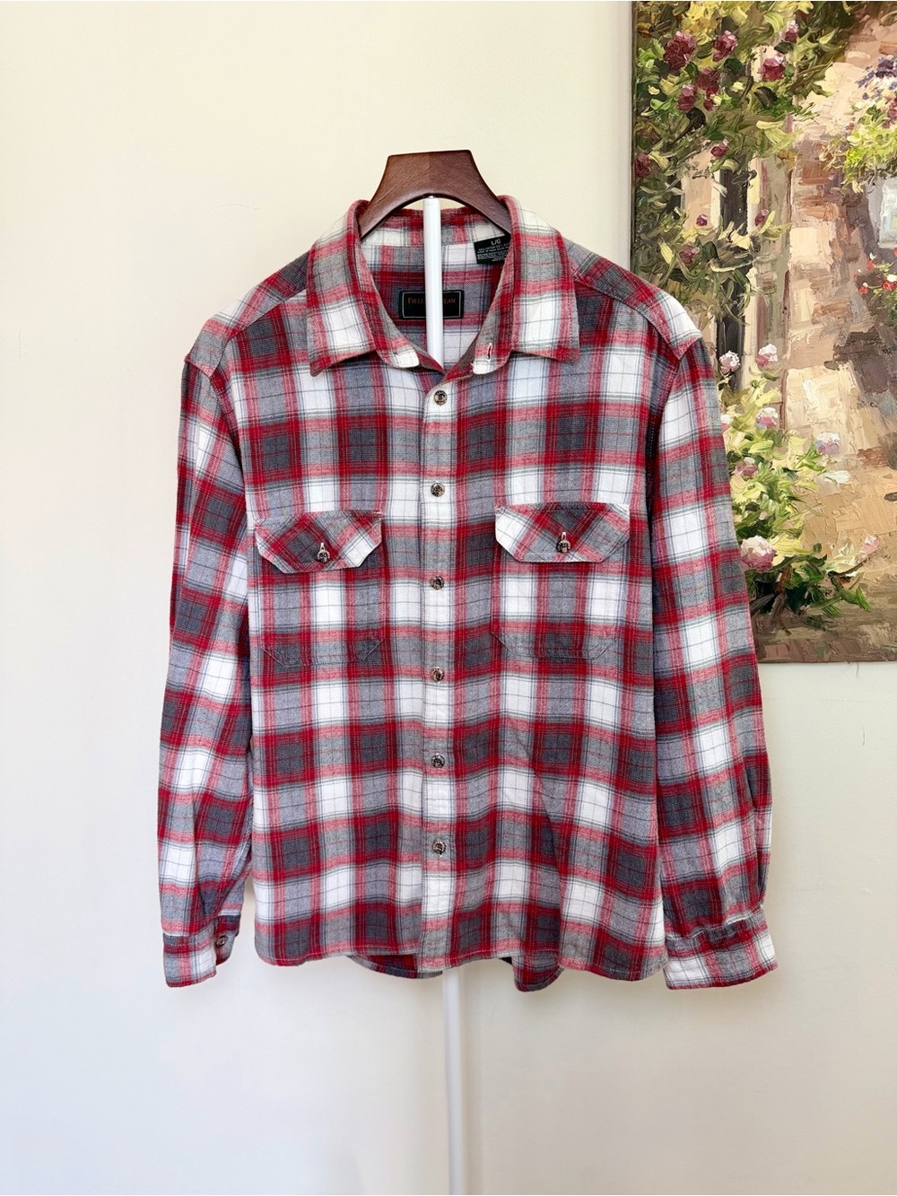 Field & Stream Men’s Red Gray Plaid 100% Cotton Flannel Shirt Large